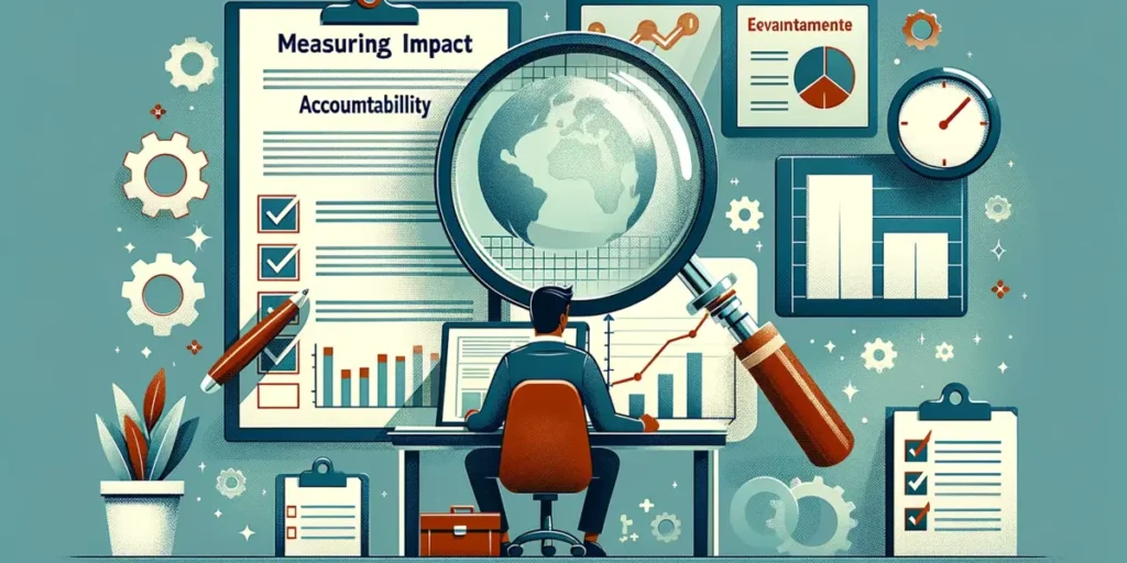 An image of a researcher analyzing data charts, symbolizing the role of evaluation and accountability in achieving research objectives.
